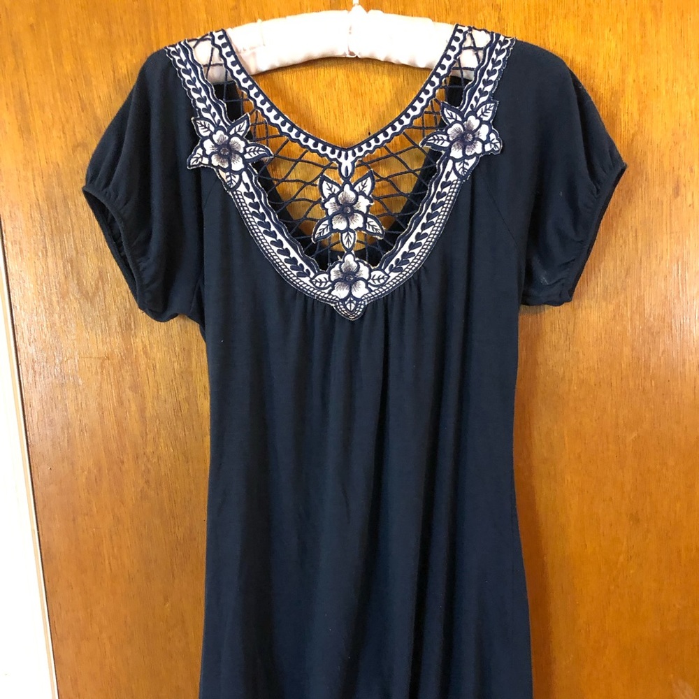 Navy dress with elastic hemline-L